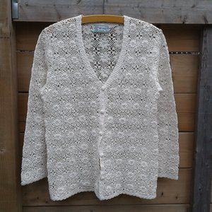 Vintage 100% cotton handmade floral crochet cardigan